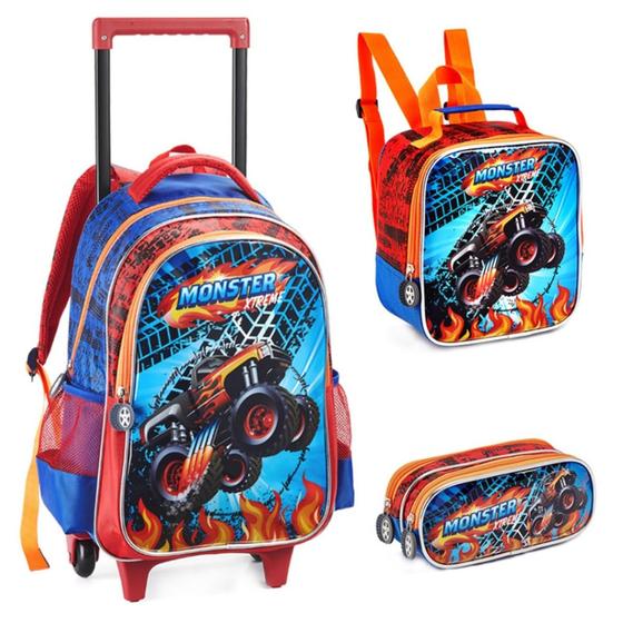 Imagem de Kit Mochila Infantil Menino Carros Linda Reforçada Prática Grande