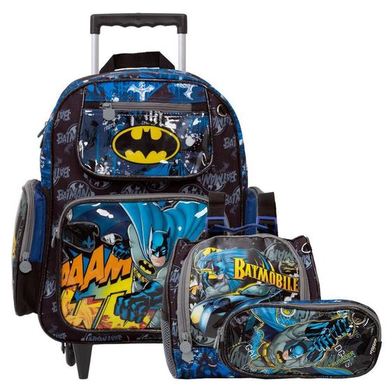 Imagem de Kit Mochila Infantil Menino Com Rodinhas Batman Tam G Preta