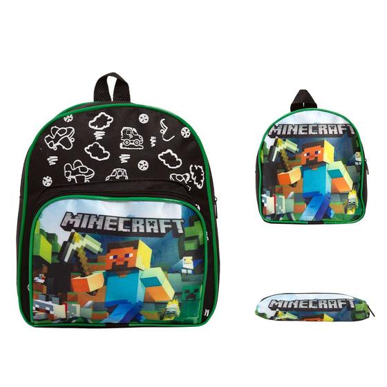 Imagem de Kit Mochila Infantil Menino Costa Minecraft Lancheira Estojo