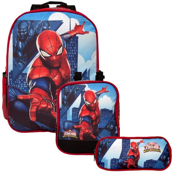 Imagem de Kit Mochila Infantil Menino Homem Aranha de Passeio 3 Pçs