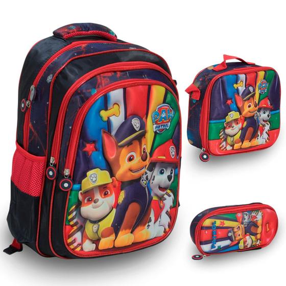 Imagem de Kit Mochila Infantil Menino Paw Patrol Alça Costas 3 Pçs