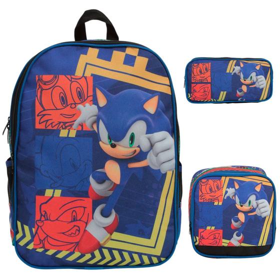 Imagem de Kit Mochila Infantil Menino Sonic Costas Lancheira Térmica