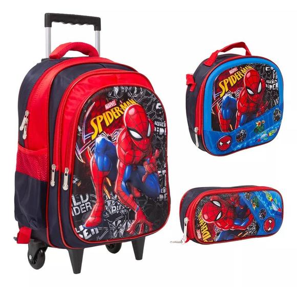 Imagem de Kit Mochila Infantil Menino Spider Man Carrinho Tam G