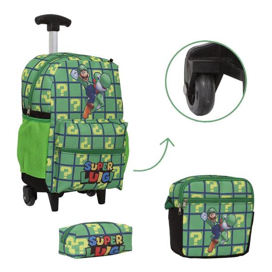 Imagem de Kit Mochila Infantil Menino Super Luigi Rodinha Resistente