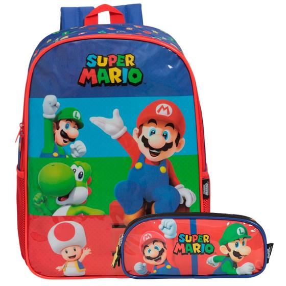 Imagem de Kit Mochila Infantil Menino Super Mario Bros + Estojo Tam G