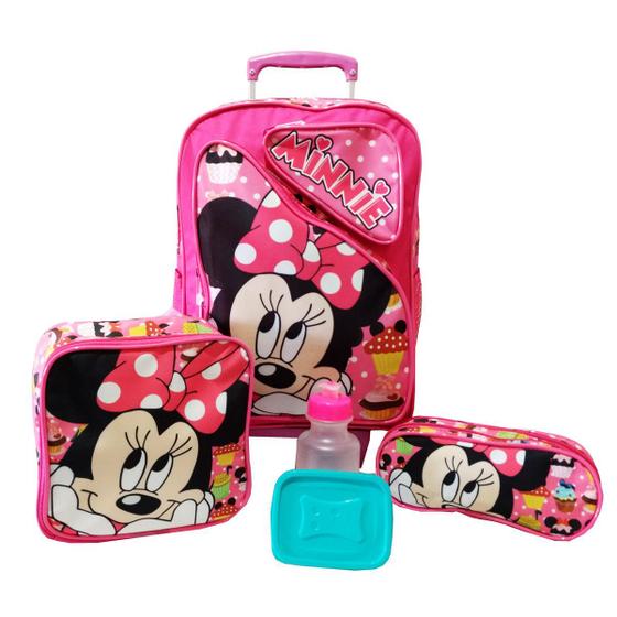 Imagem de Kit Mochila Infantil Minnie Tam G Rodinhas