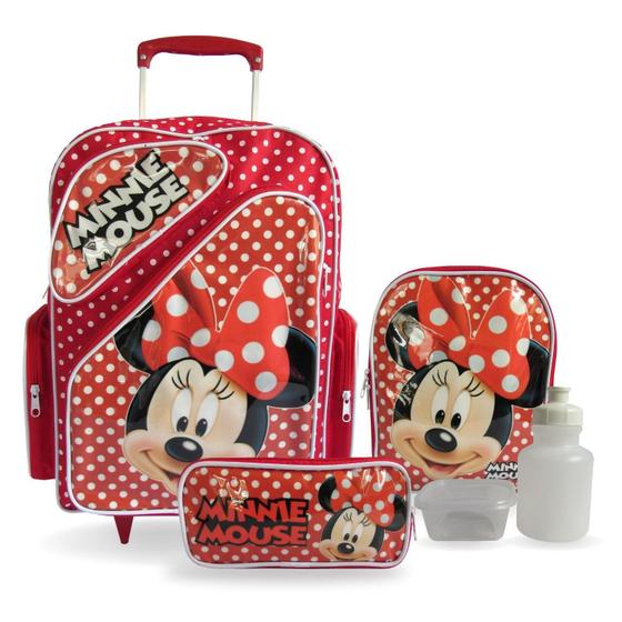 Imagem de Kit Mochila Infantil Minnie Tam G Rodinhas