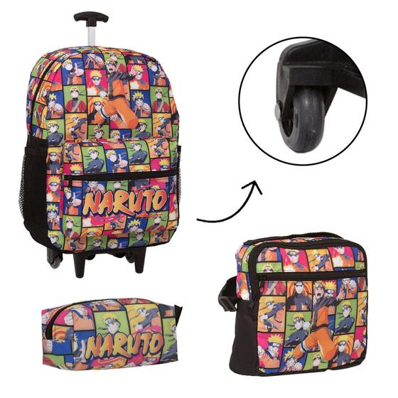 Imagem de Kit Mochila Infantil Naruto Rodinhas Quadrinhos Reforçada