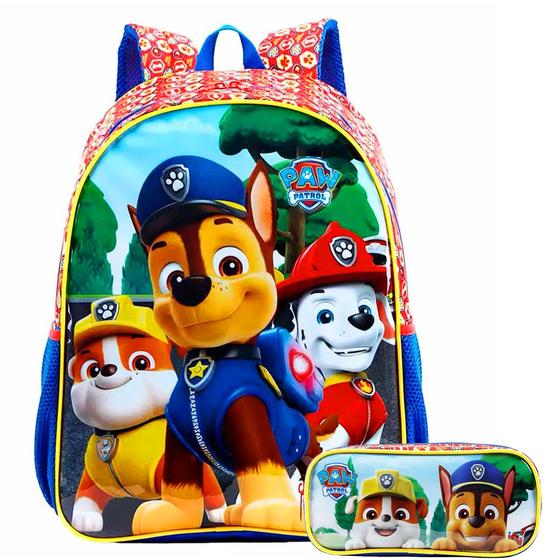 Imagem de Kit Mochila Infantil Patrulha Canina Paw Patrol Costas Tam G Com Estojo Xeryus Reforçada