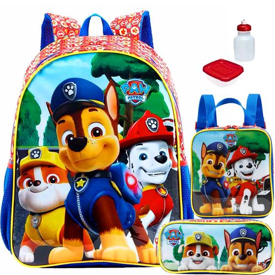 Imagem de Kit Mochila Infantil Patrulha Canina Paw Patrol Costas Tam G Lancheira Estojo