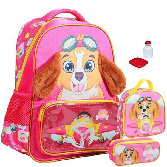 Imagem de Kit Mochila Infantil Patrulha Dog Escolar Costas Tam G Pink