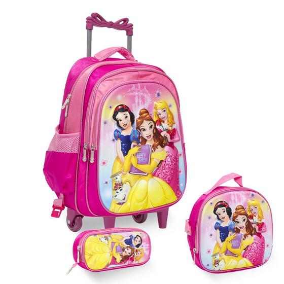 Imagem de Kit Mochila Infantil Princesas Rodinha 3 Pçs Volta As Aulas