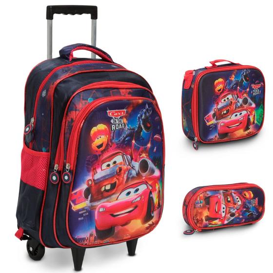 Imagem de Kit Mochila Infantil Relampago Mcqueen Rodinha Envio 24 Hrs