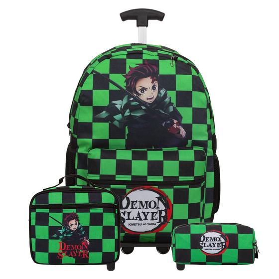 Imagem de Kit Mochila Infantil Rodinha Demon Slayer Anime 3 Peças