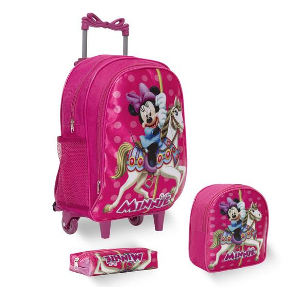 Imagem de Kit Mochila Infantil Rodinha Estampa Minnie Pre Escola Aulas