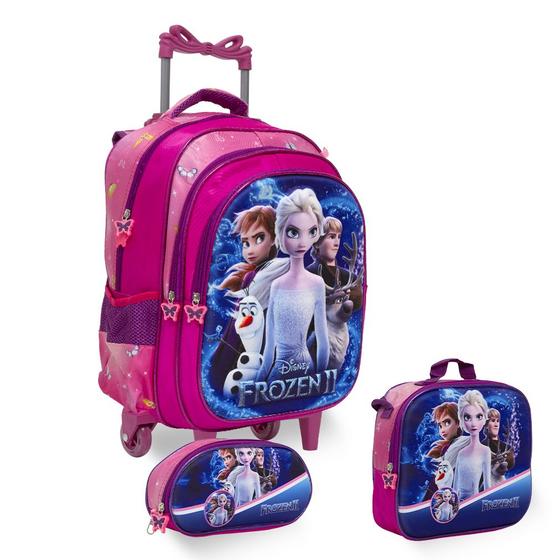 Imagem de Kit Mochila Infantil Rodinha Frozen Reforçada Rosa Toys 2U