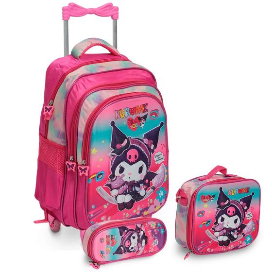 Imagem de Kit Mochila Infantil Rodinha Hello Kitty 3D Escola Passeio