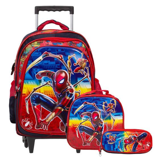 Imagem de Kit Mochila Infantil Rodinha Homem Aranha 3D Vingadores