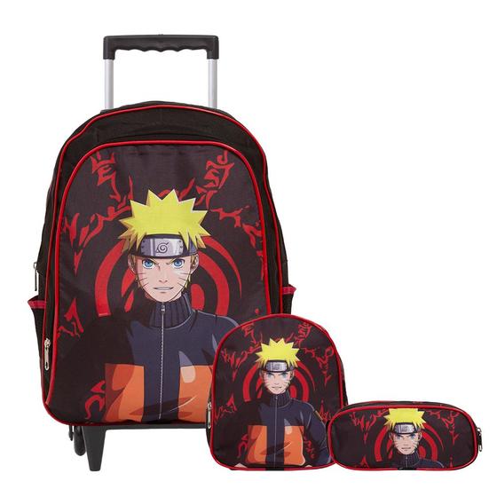 Imagem de Kit Mochila Infantil Rodinha Naruto Anime Tam G + Lancheira