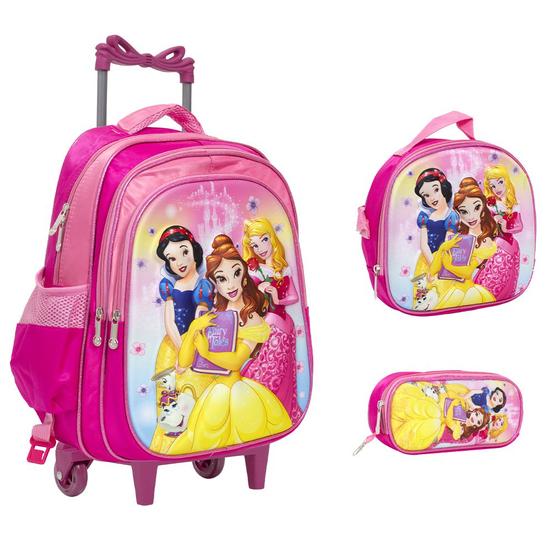 Imagem de Kit Mochila Infantil Rodinha Princesas Estampada Reforçada