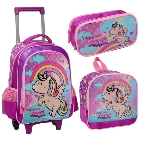 Kit mochila infantil rodinha unicórnio c/3 pçs meninas crianças 2 a 7 anos lilas - YEPP Menor preço em Kit mochila infantil rodinha unicórnio c/3 pçs meninas crianças 2 a 7 anos lilas - YEPP