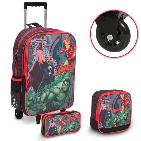 Imagem de Kit Mochila Infantil Rodinha Vingadores + Lancheira Térmica