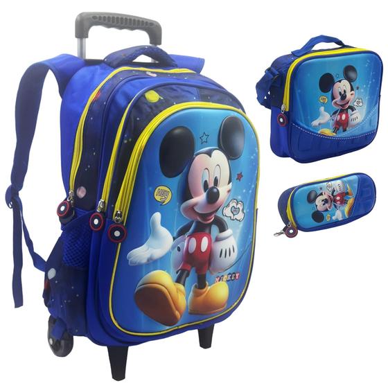 Imagem de Kit Mochila Infantil Rodinhas Escolar 3D - Mickey