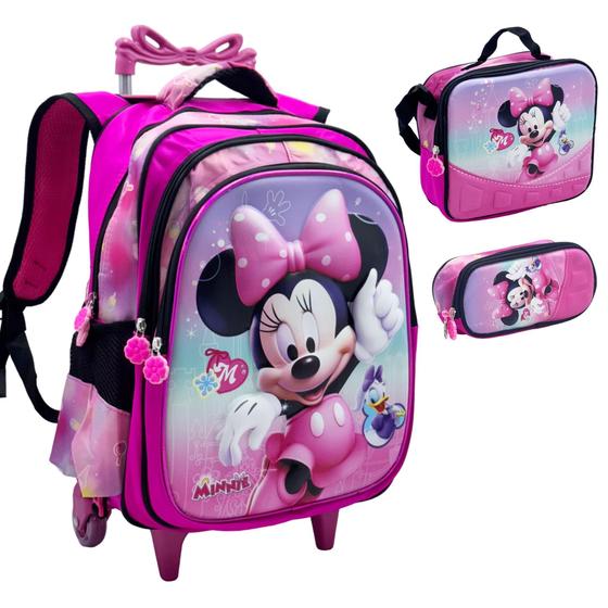 Imagem de Kit Mochila Infantil Rodinhas Escolar 3D - Minnie