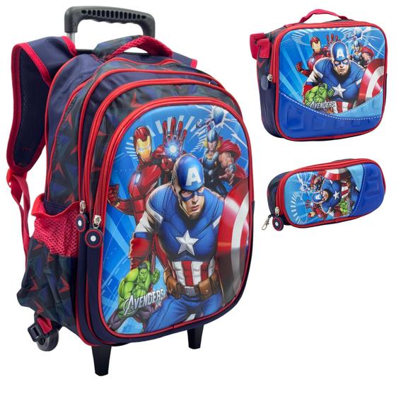 Imagem de Kit Mochila Infantil Rodinhas Escolar 3D - Vingadores