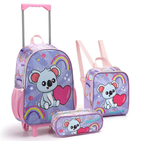 Imagem de Kit Mochila Infantil Rodinhas Escolar Panda/Coala/Urso