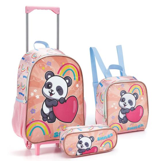 Imagem de Kit Mochila Infantil Rodinhas Escolar Panda/Coala/Urso