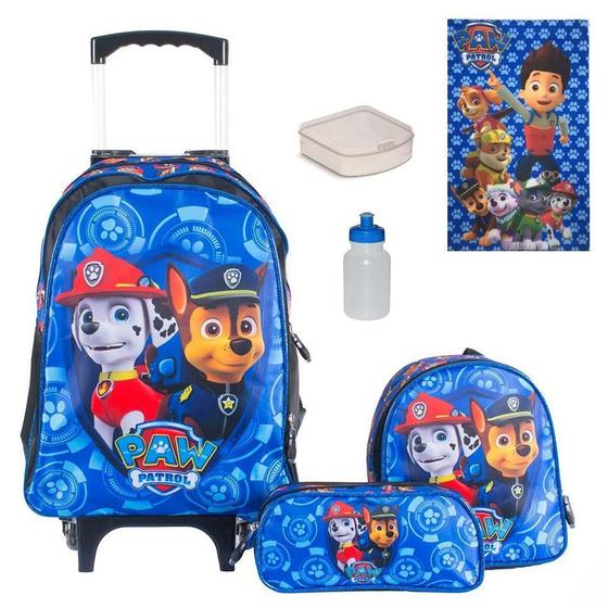 Imagem de Kit Mochila Infantil Rodinhas Patrulha Canina + Lancheira +