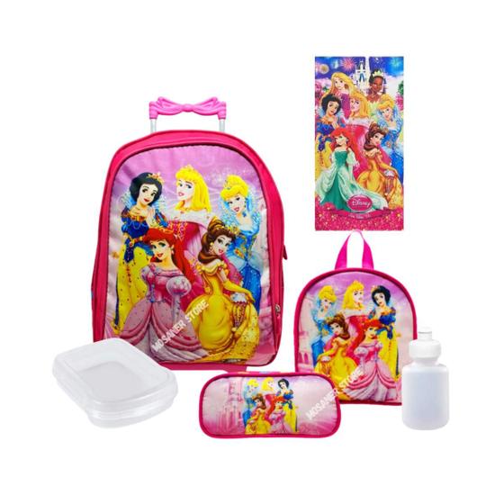 Imagem de Kit Mochila infantil rodinhas Princesa + lancheira + estojo