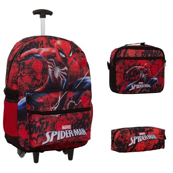 Imagem de Kit Mochila Infantil Spider Man Com Rodinhas Reforçada 3 Pçs