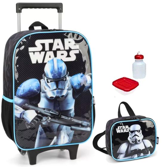 Imagem de Kit Mochila Infantil Star Wars Disney Rodinha Escolar Tam G Com Lancheira Térmica