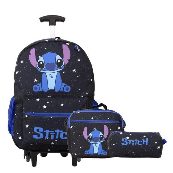 Imagem de Kit Mochila Infantil Stitch Rodinha Juvenil Lancheira Estojo