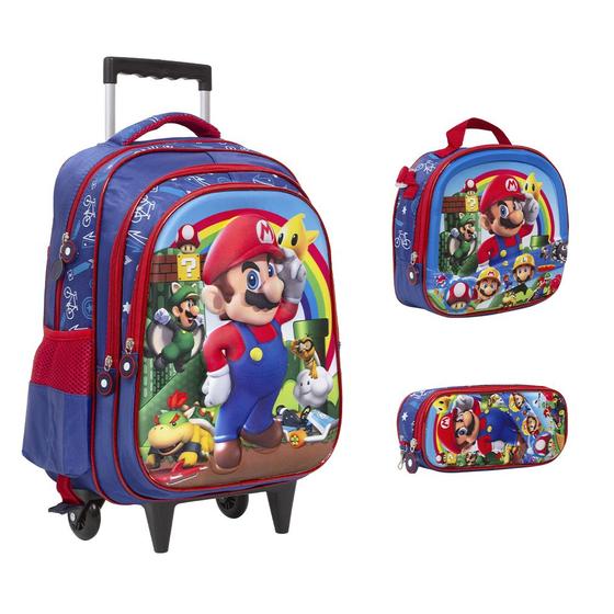 Imagem de Kit Mochila Infantil Super Mario Carrinho Lancheira Estojo