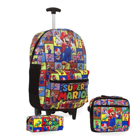 Imagem de Kit Mochila Infantil Super Mario Carrinho Lancheira Grande