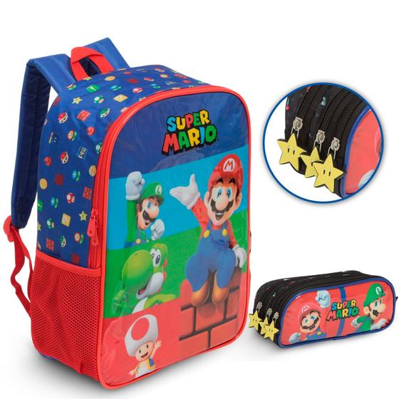 Imagem de Kit Mochila Infantil Super Mario Resistente Volta As Aulas