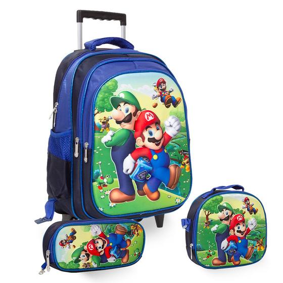 Imagem de Kit Mochila Infantil Super Mario Rodinha Lancheira Estojo