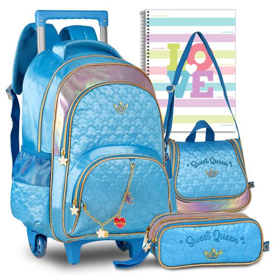 Imagem de Kit Mochila Infantil Sweet Queen Feminina Escolar Carrinho