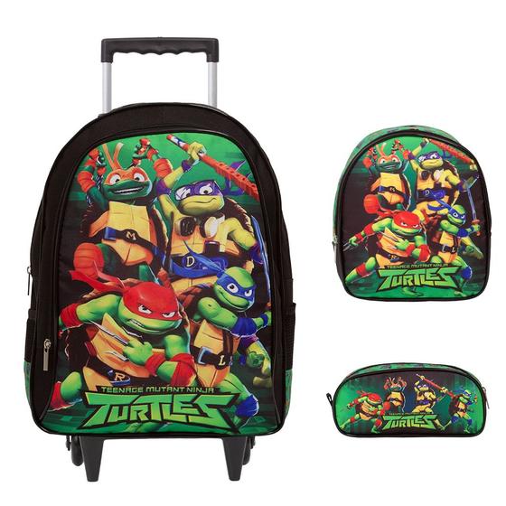 Imagem de Kit Mochila Infantil Tartarugas Ninja Rodas Envio Imediato