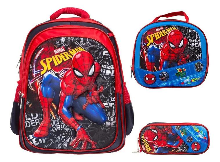 Imagem de Kit Mochila Infatil De Costa Spider Man 3d Lancheira Térmica