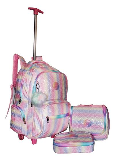 Imagem de Kit Mochila Juvenil Estojo e Lancheira Com Glitter - Yeppe