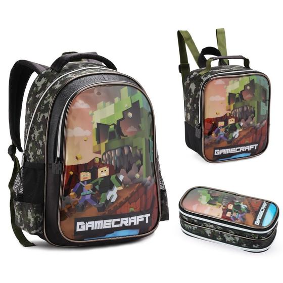 Kit Mochila, Lancheira e Estojo Escolar Gamecrafit – Denlex