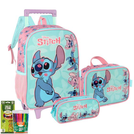 Imagem de Kit Mochila Lancheira Estojo Infantil Stitch Oficial Disney