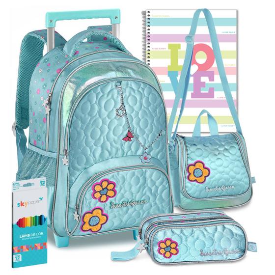 Imagem de Kit Mochila Lancheira Estojo Infantil Sweet Queen Feminina Escolar Carrinho