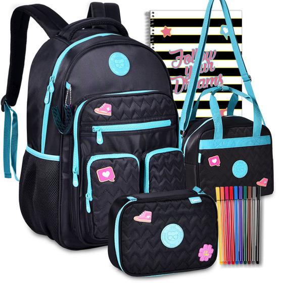 Kit Mochila Lancheira Estojo Juvenil Meninas Escolar Luluca Infantil Feminina Menor preço em Kit Mochila Lancheira Estojo Juvenil Meninas Escolar Luluca Infantil Feminina