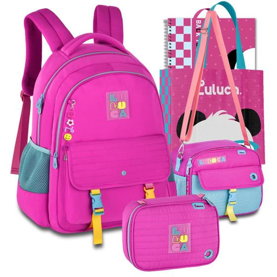 Imagem de Kit Mochila Lancheira Estojo Luluca Escolar Meninas Notebook Meninas Resistente Reforçada