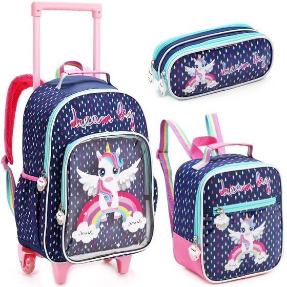 Imagem de Kit Mochila Lancheira Estojo Menina Infantil Escolar Unicornio